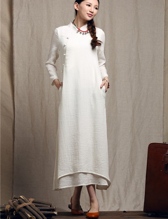Maxi Linen Dress In White Bridesmaid Dress Long Linen Dress