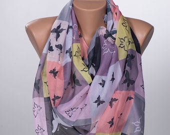 Soft Colors and Butterflies Scarf wrap. Neck wrap. Women wrap. New season. Summer long scarf.