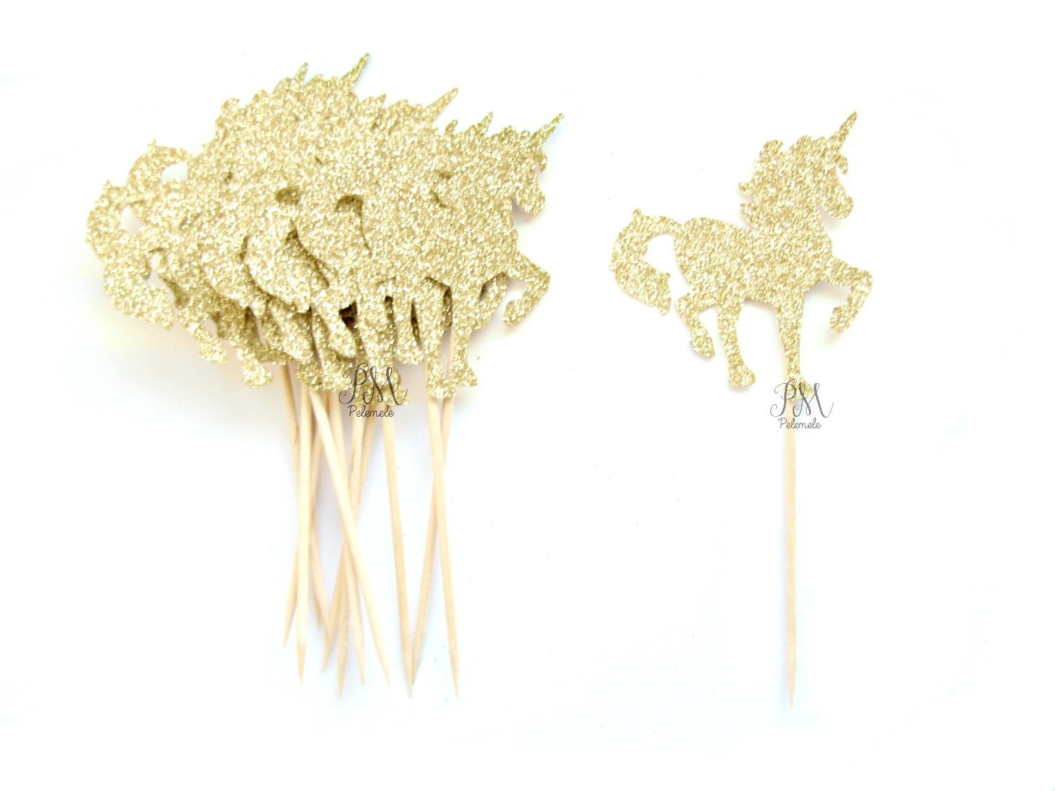 12 Gold Glitter Unicorn Cupcake Toppers Unicorn Cupcake