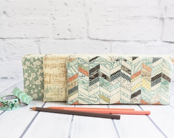 Zippered Pouch, 9" x 4" Pencil Case, Watercolor Collection - Chevron Cosmetic Bag, Music Accessory Pouch, Floral Toiletry Bag, Gadget Pouch