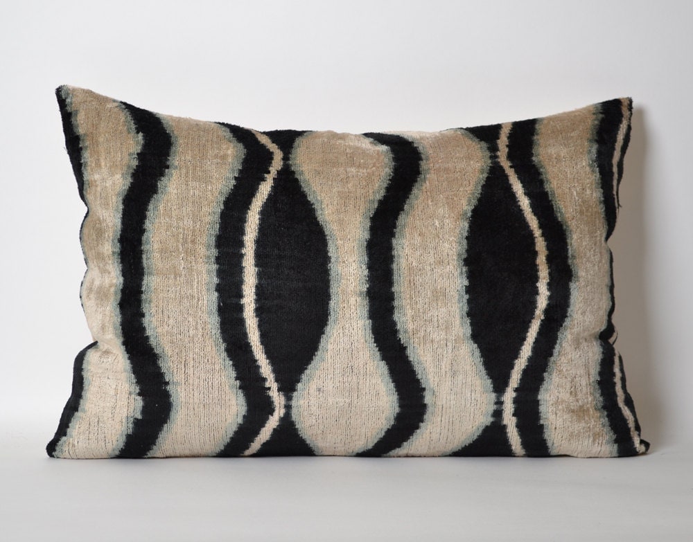 Black Velvet Ikat Pillow Cover 16x24 Ikat Pillows by pillowme