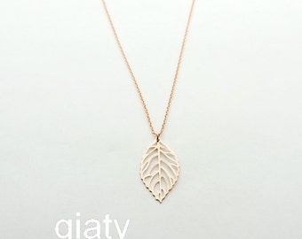 Rose Gold Leaf Necklace - Dainty Necklace, Rose Gold Necklace, Thin Necklace, Everyday Necklace, Leaf Necklace, Bridesmaid Necklace