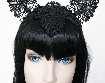 Cat Ear Headband Lace Fascinator Races Headpiece Burlesque Fantasy Horse racing Crown - Choose Colour