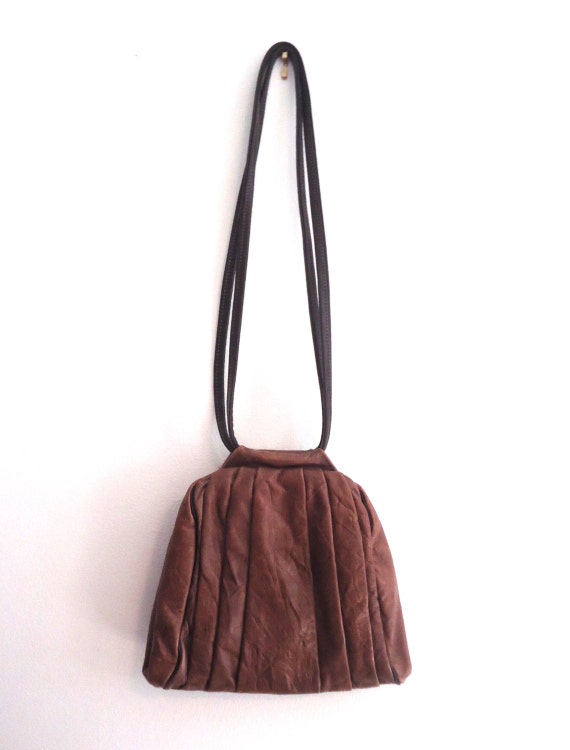 60s 70s Buttery Soft Leather Hand Bag Purse Rich Mocha Brown