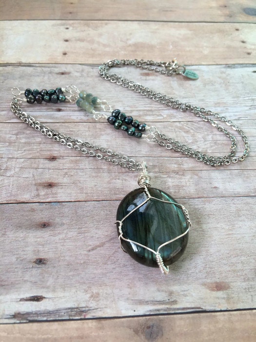 Labradorite Pendant Necklace Labradorite Beaded by JulemiJewelry