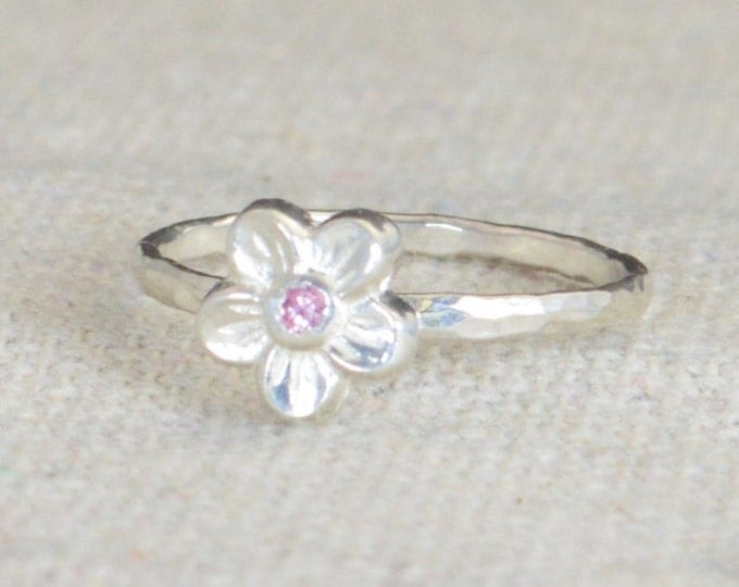 Small Flower Pink Tourmaline Ring, Silver Pink Ring, Flower Ring, Forget Me Not, Flower Jewelry, Sterling Flower Ring, Pink floral ring