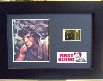 Rambo First Blood Sylvester Stallone Brian Dennehy David Caruso framed 35mm film cells - Black Silver