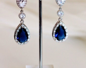 Sapphire Blue Wedding Jewelry Bridal Earrings Something Blue Wedding Earrings Long Bridal Earrings Bridal Jewelry Teardrop Blue Earrings