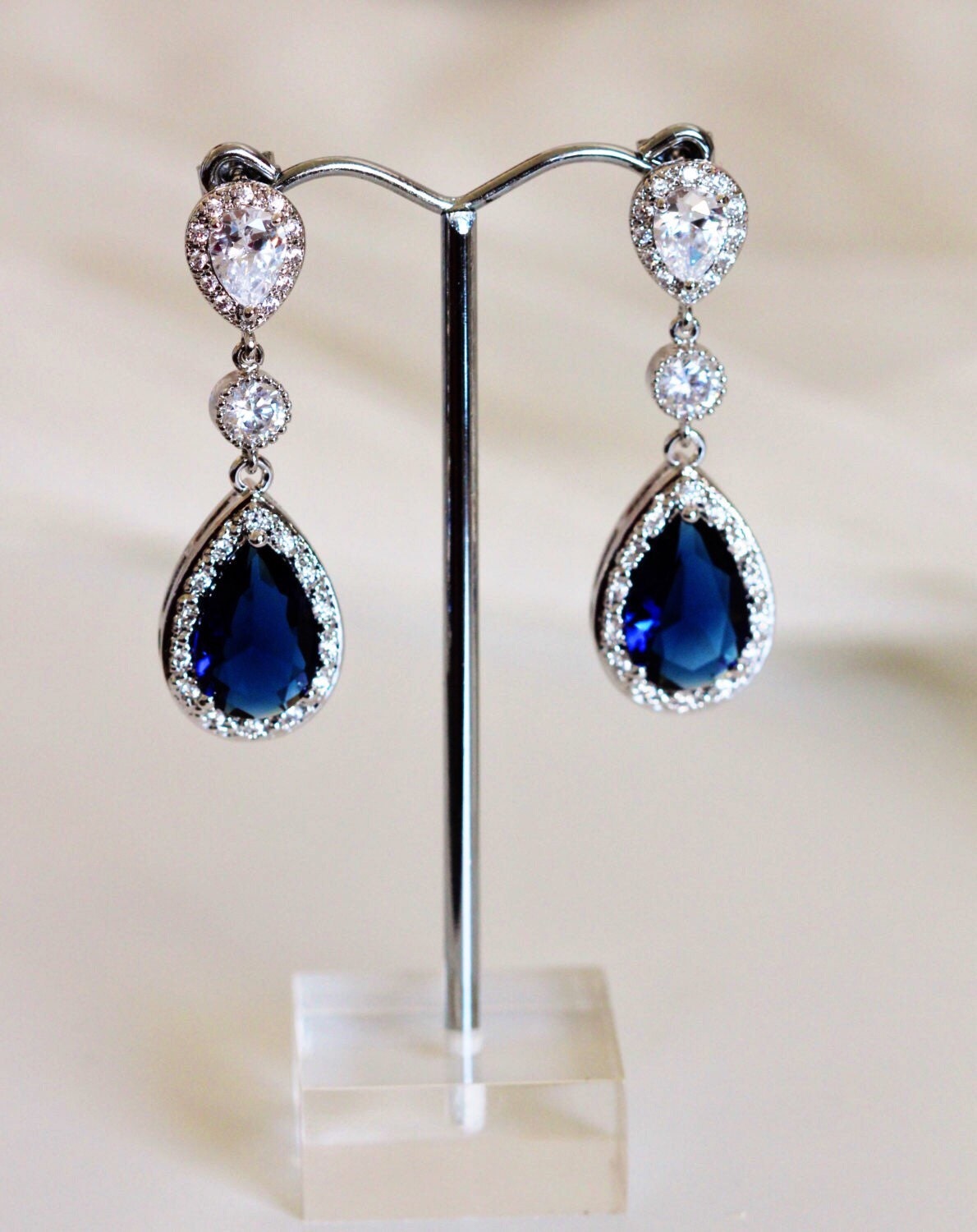 Sapphire Blue Wedding Jewelry Crystal Bridal Earrings Something Blue Wedding Earrings Bridal Jewelry September Birthstone