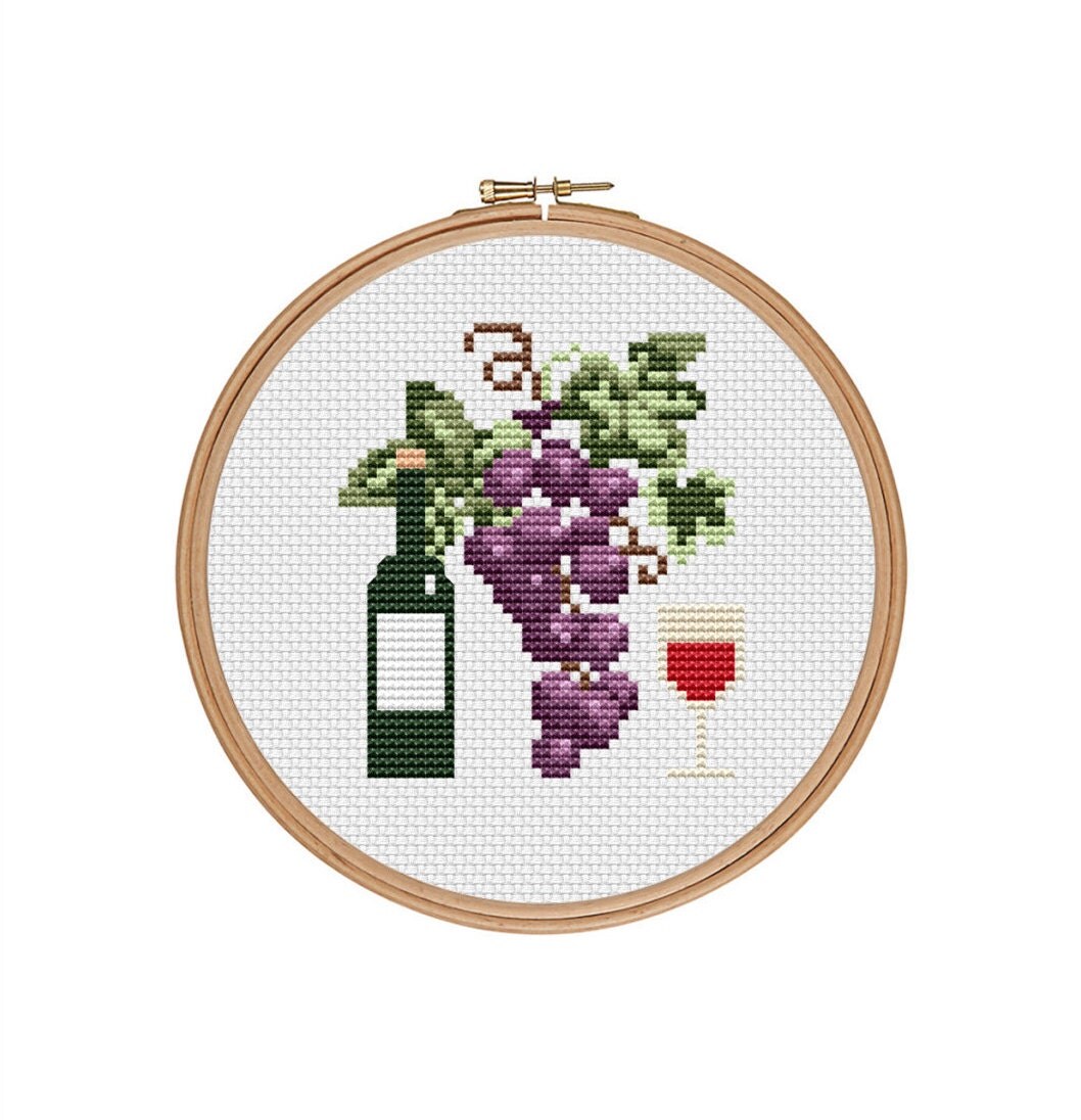 Wine cross stitch Grape cross stitch Fruit by StitcheryStitch