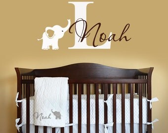 Name Wall Decal - Elephant Wall Decal - Elephants Baby Boy Room Decor - Nursery Wall Decals Vinyl-Decals Nursery-Boys Decals