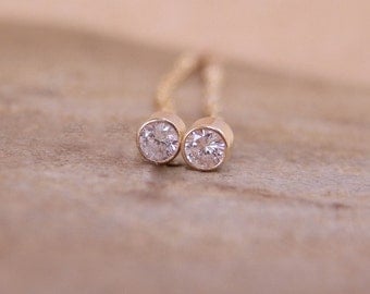 Diamond Stud Earrings - Diamond Gold Studs - Diamond Bezel Studs - Threader Earrings - VS Diamonds - Diamond Gold Stud Earrings