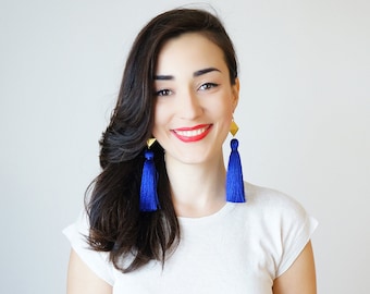 Inspiration Boho Earrings Tassel Earrings Statement Earrings Royal Blue Earrings Dangle Wife Dorm Decor Gift For Her Girlfriend / CHATIO
