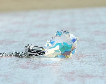 CLEARANCE Clear Swarovski Necklace, Swarovski Baroque Crystal Pendant, Crystal Necklace, Baroque Crystal Pendant, Swarovski Briolette