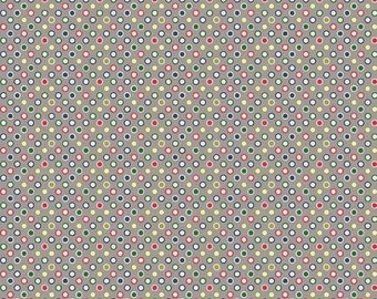 Gray Dots Quilt Fabric, Riley Blake Wheels 2 C5044 Gray, Deena Rutter, Gray, Navy, Red, Green White Dot, Cotton Yardage