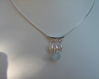 925 Silver necklace with aquamarine & beads, very xtravagant!