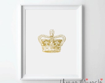 Vintage Crown Gold Foil Print, Gold Print, Custom Print in Gold, Illustration Art Print, Crown Gold Foil Art Print, Crown Gold Print