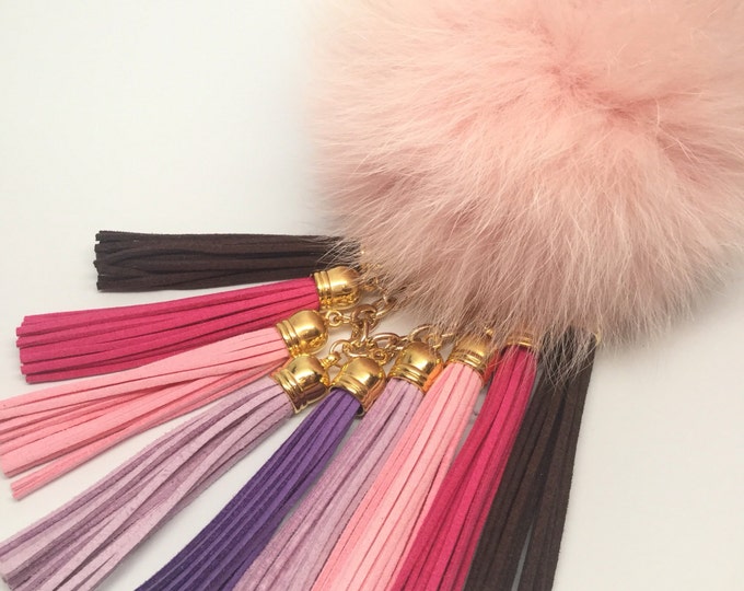 Fox Fur Pom Pom "Pale Pink Queen" charm ball pompon bag charm tassel keychain with tassel elements charms