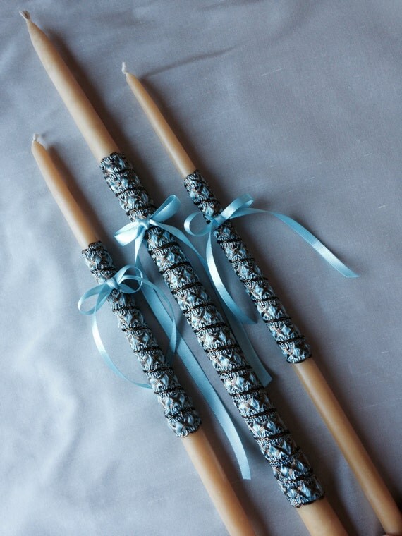 Boy's Orthodox Baptism Candles Lambathes by dahliaWeddingBaptism