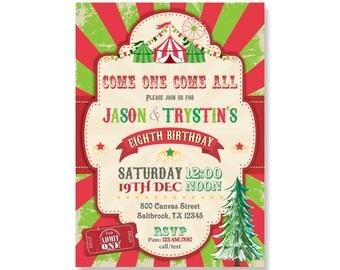Circus Birthday Invitation. Girls Carnival Party by 800Canvas