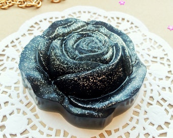 Black rose soap, rose soap, flower soap, roses soap, chocolate soap, glitter soap, artisan soap, gothic soap, goth soaps, halloween soap