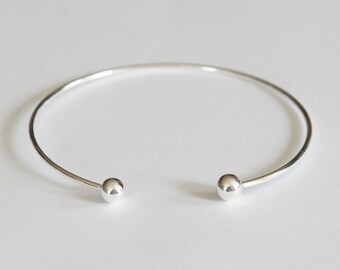 Sterling Silver Bangle, Removable Ball, 2.5 inch, 1.5mm, 15 gauge, Fast Shipping from USA
