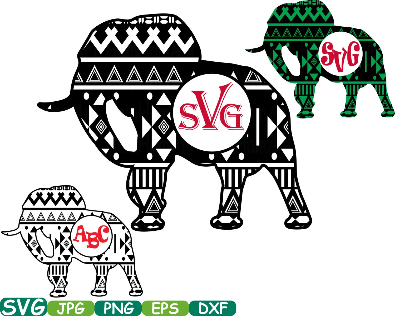 Download Elephant Aztec Safari Monogram Circle Cutting Files SVG