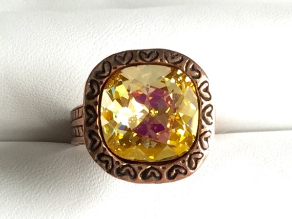 Brandy Crystal Ring, Swarovski Brandy Ring, Swarovski Yellow Crystal Ring