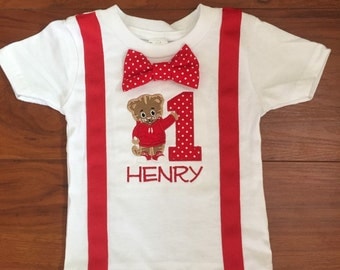 Daniel Tiger Birthday Shirt with Suspenders and Bowtie