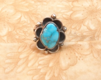Turquoise blue silver ring jewelry native american vintage size 7