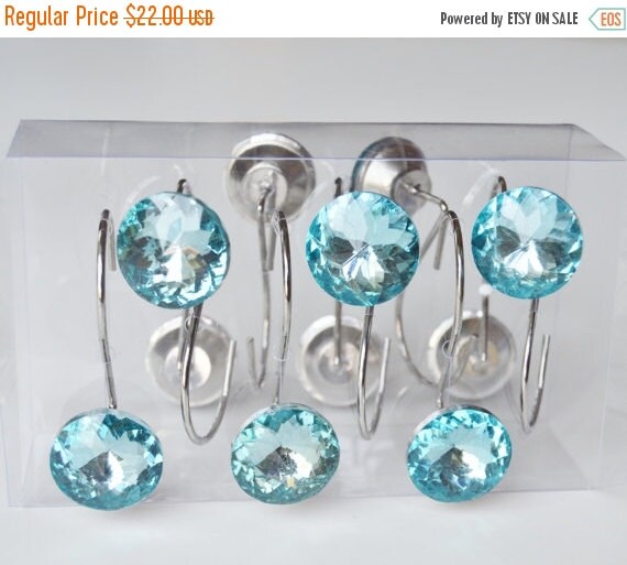 Shower Curtain Hooks Rings - Blue Glass 1" Cute Decorative Crystal ...