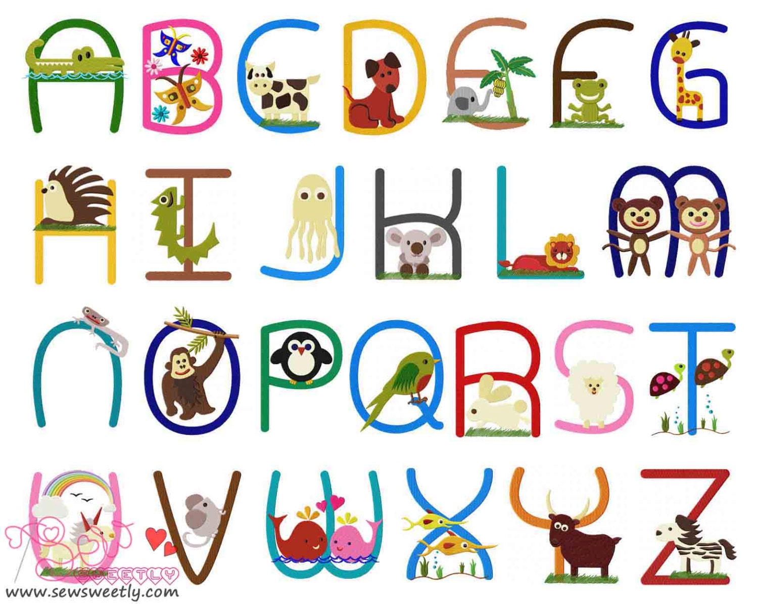 Animals Embroidery Font Full Set_Including All 26 Letters