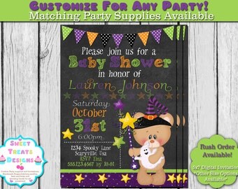 Halloween Baby Shower Invitation, Halloween Teddy Bear Baby Shower Invitation, Baby Shower Invite, Chalkboard Baby Shower Invitation