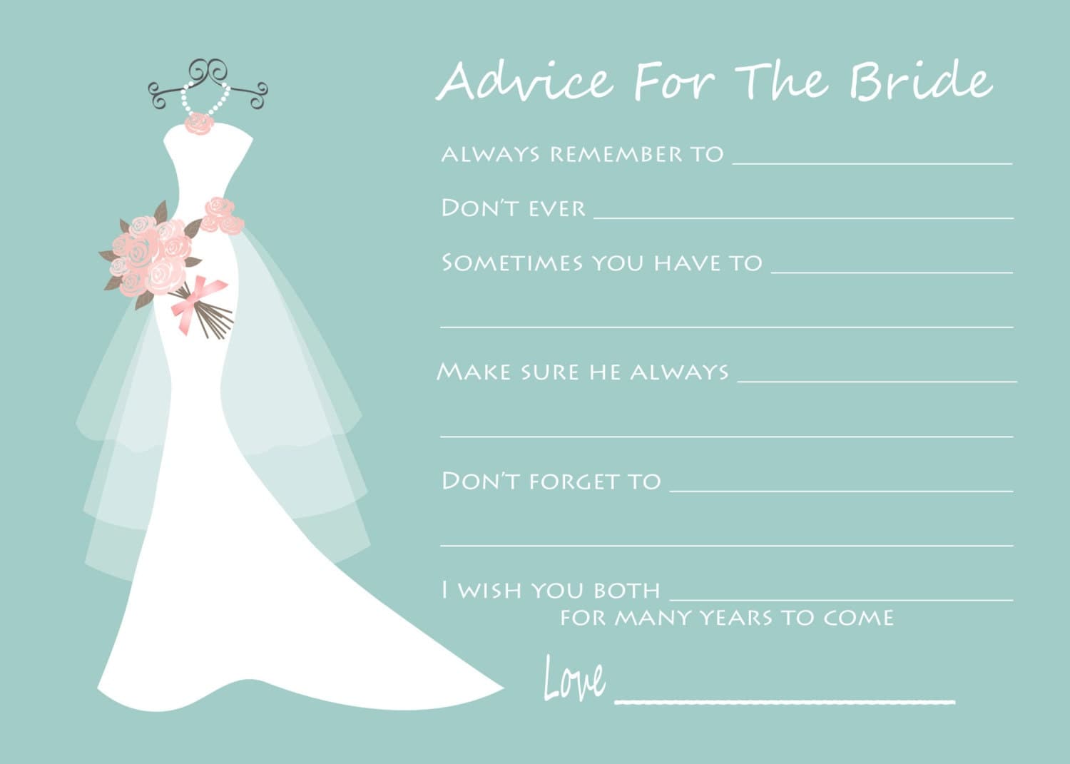 Advice For The Bride Wedding Advice Cards Bridal Shower