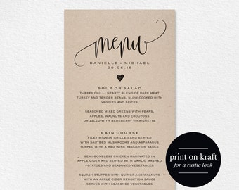 Rustic Wedding Menu, Wedding Menu Template, Menu Cards, Menu Printable, Rustic Wedding, Wedding Dinner Menu, PDF Instant Download #BPB203_4
