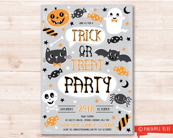Halloween trick or treat party invitation | Halloween party invite | Custom party invite | Kids halloween invitation printable | Halloween