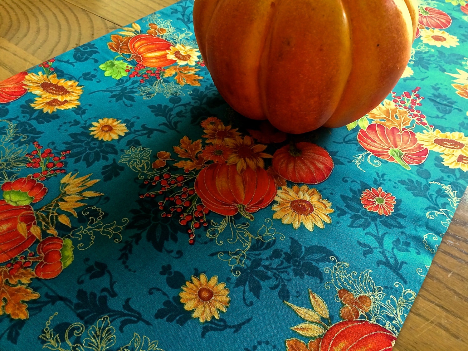 Thanksgiving Table Runner Fall Table Runner Teal and Orange
