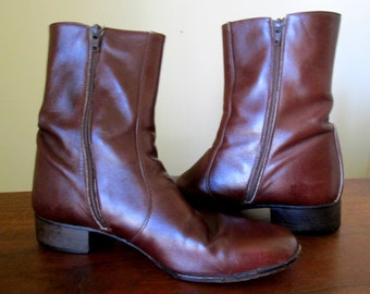 Vintage Italian Leather Mens Ankle Boots from James Banister Inside Zipper Size 9 Brown
