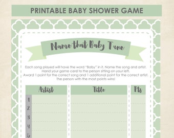 Mint Name that Baby Tune Game, Baby Shower, Baby Shower Games, Printable, Mint, Mint Green, Instant Download, DIY Baby Shower,