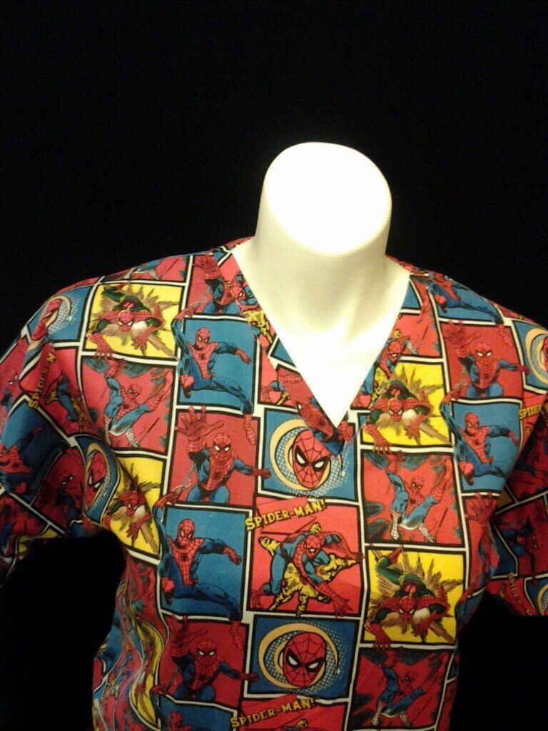 Spiderman scrub top Superhero design made to order xs by LionLetty
