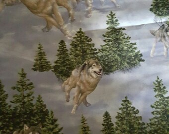 100% Cotton Wolves in the Snow Fabric 7/8 yard
