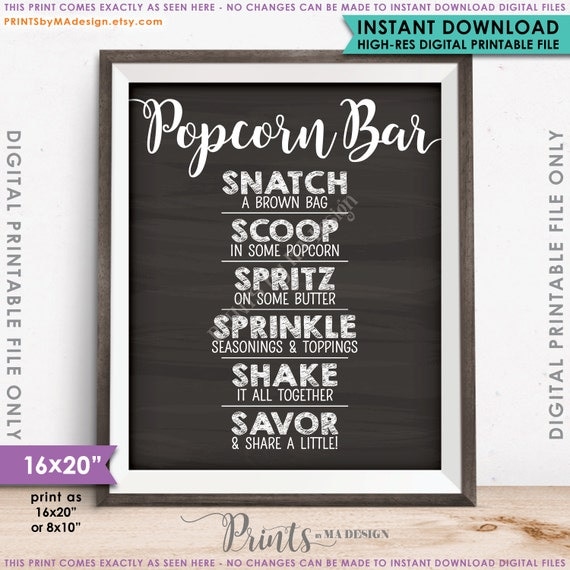 Popcorn Bar Sign Popcorn Toppings Popcorn Bar Directions