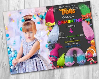 Trolls Birthday Invitation, Trolls Invitation, Trolls Birthday Party, Trolls Party Invitation, Trolls Invitation with Photo - ONLY FILE