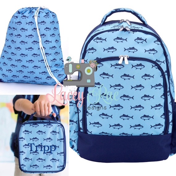 Boys Blue Fish Personalized Backpack Lunchbox Preschool