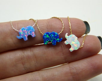 Elephant necklace, Opal elephant necklace, Lucky charm necklace, Animal necklace, Kids jewelry, Opal jewelry, Children jewelry