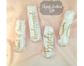 Personalized Champagne Flutes Glass & Plastic Available - Bridal Gift - Wedding Favors - Drinkware - Bride, Bridesmaid, Maid of Honor