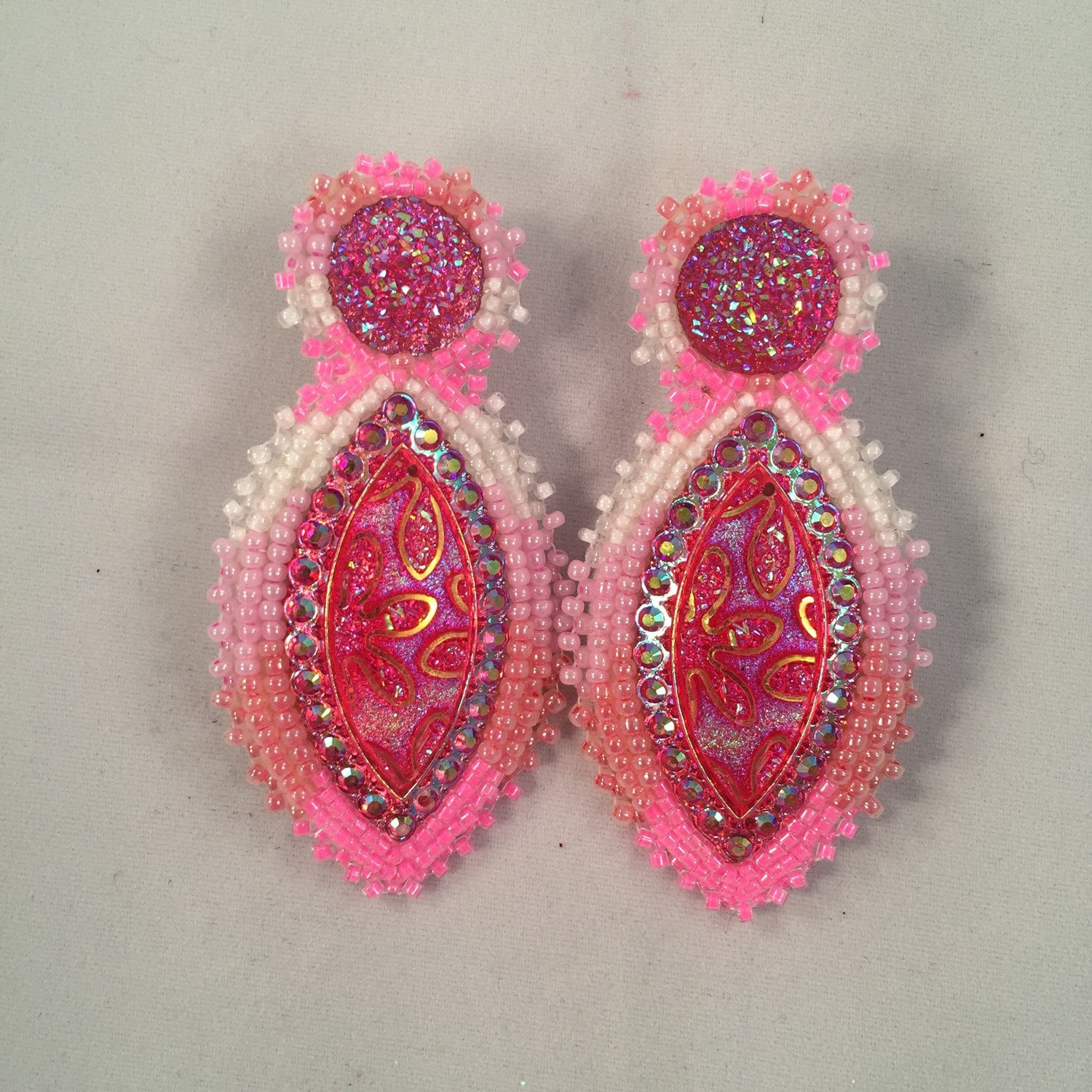 Pink Beaded Earrings Horse Eye Earrings by IntertribalStyles