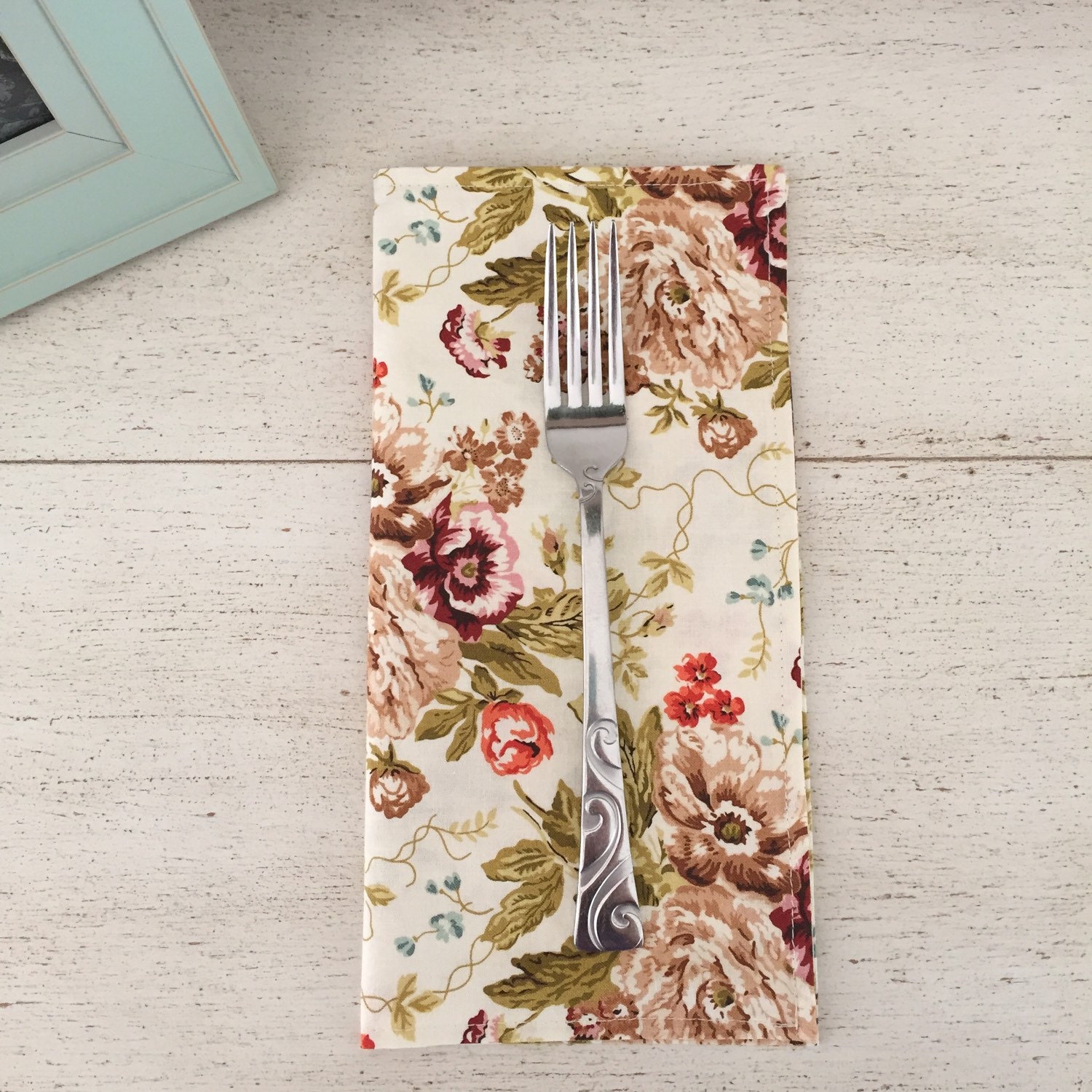 Cloth Napkins Rustic Floral Cotton Fabric Napkins Natural