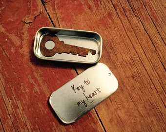 Key to my heart, 10th anniversary gift, tin anniversary, aluminum anniversary gift, antique key, vintage key, wedding gift, rustic wedding