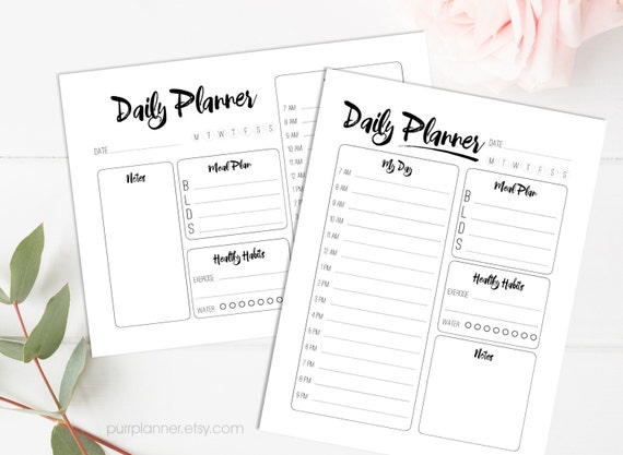 Printable black and white daily planner pages vertical and